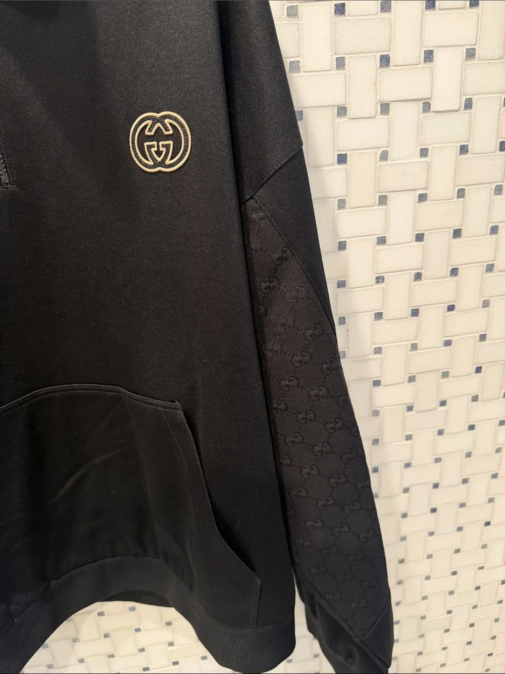 Gucci Black Half-Zip Sweatshirt with Beige-Trim Collar